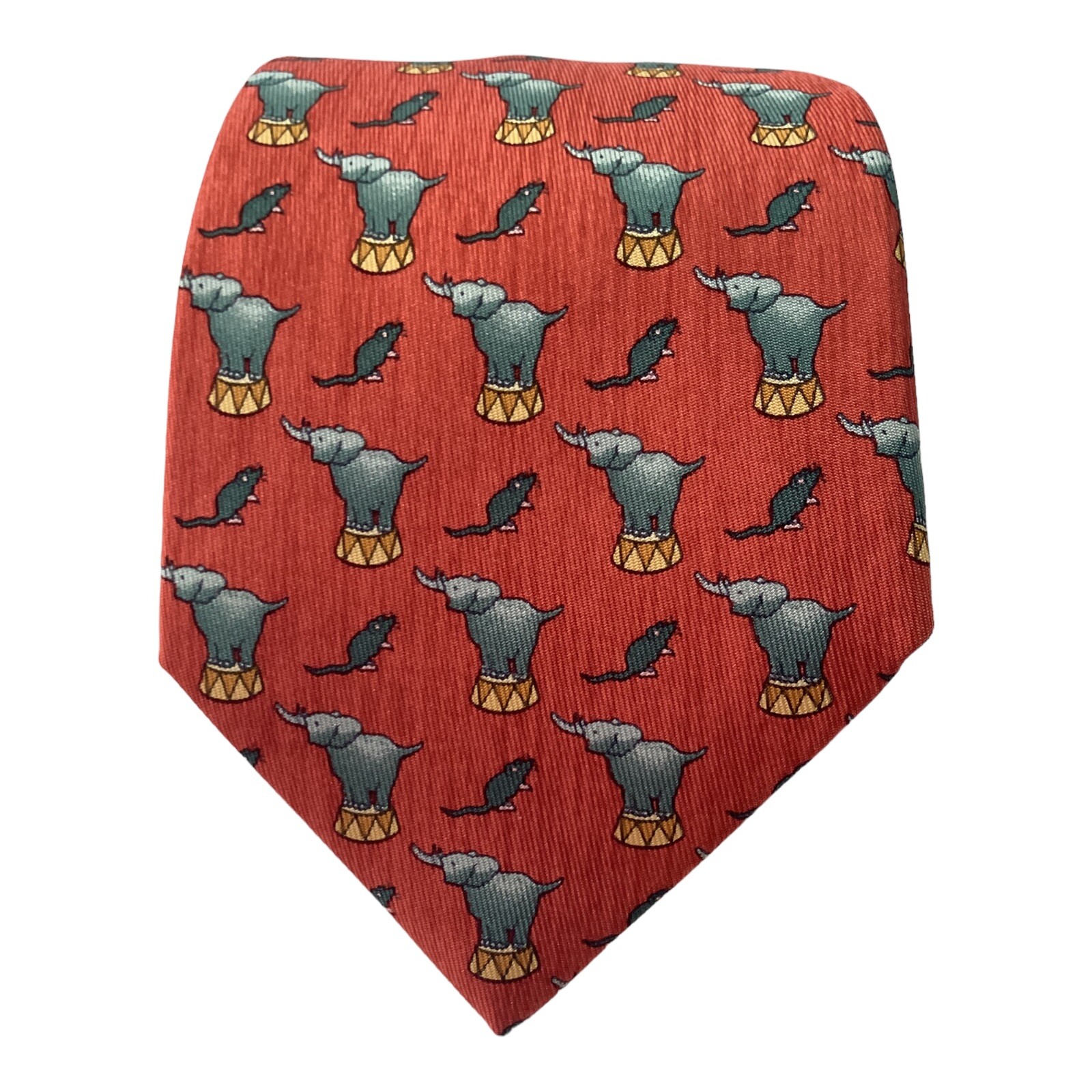 Cravate Hermès Vintage - Motif éléphant Rose - Référence 7111OA - Soie 100% - Occasion