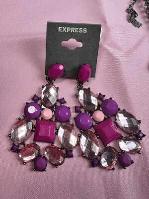 3in Statement Drop Dangle Earrings Express Gemstones Wedding Formal Party NWT