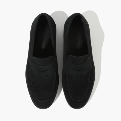 Firenze Atelier Men's Handmade Black Suede Leather Penny Loafers Slip-on Loafers