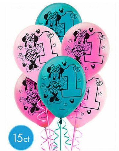 Disney MINNIE MOUSE Fun to Be One 1 FIRST Birthday Party LATEX BALLOONS 15pc 12" - Afbeelding 1 van 2