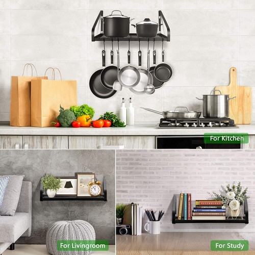 Hanging Pot Rack, Pot and Pan Organizer Wall Mounted Pots Holder Kitchen Storage - Picture 6 of 7