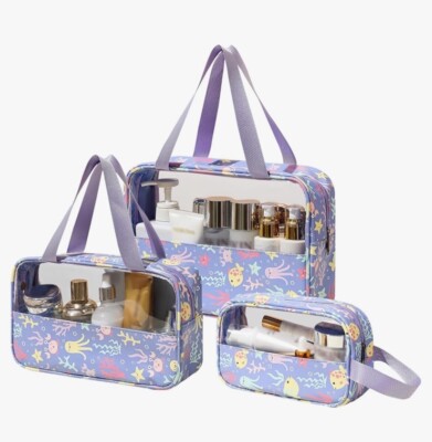 3 Stück lila Meer Fisch Oktopus Make-up Reise Urlaub Kosmetiktaschen neu mit Etikett