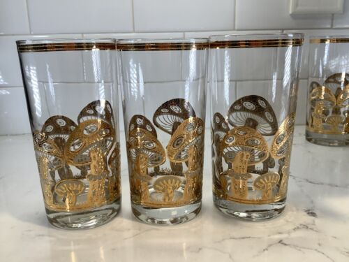 6- CULVER MUSHROOM GLASSES Vintage 22K Gold Highball Tumblers Set - Picture 19 of 24