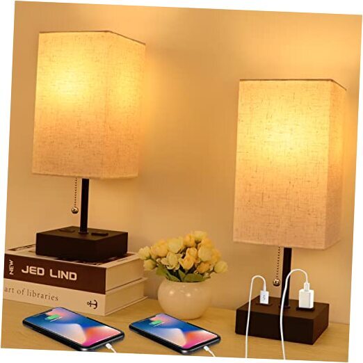 Table Lamp,Table Lamps for Bedroom Set of 2,with 1 USB Charging Black+beige-image