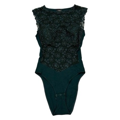 Vtg Rare La Perla Green Floral Transparent Bodysuit Sz S