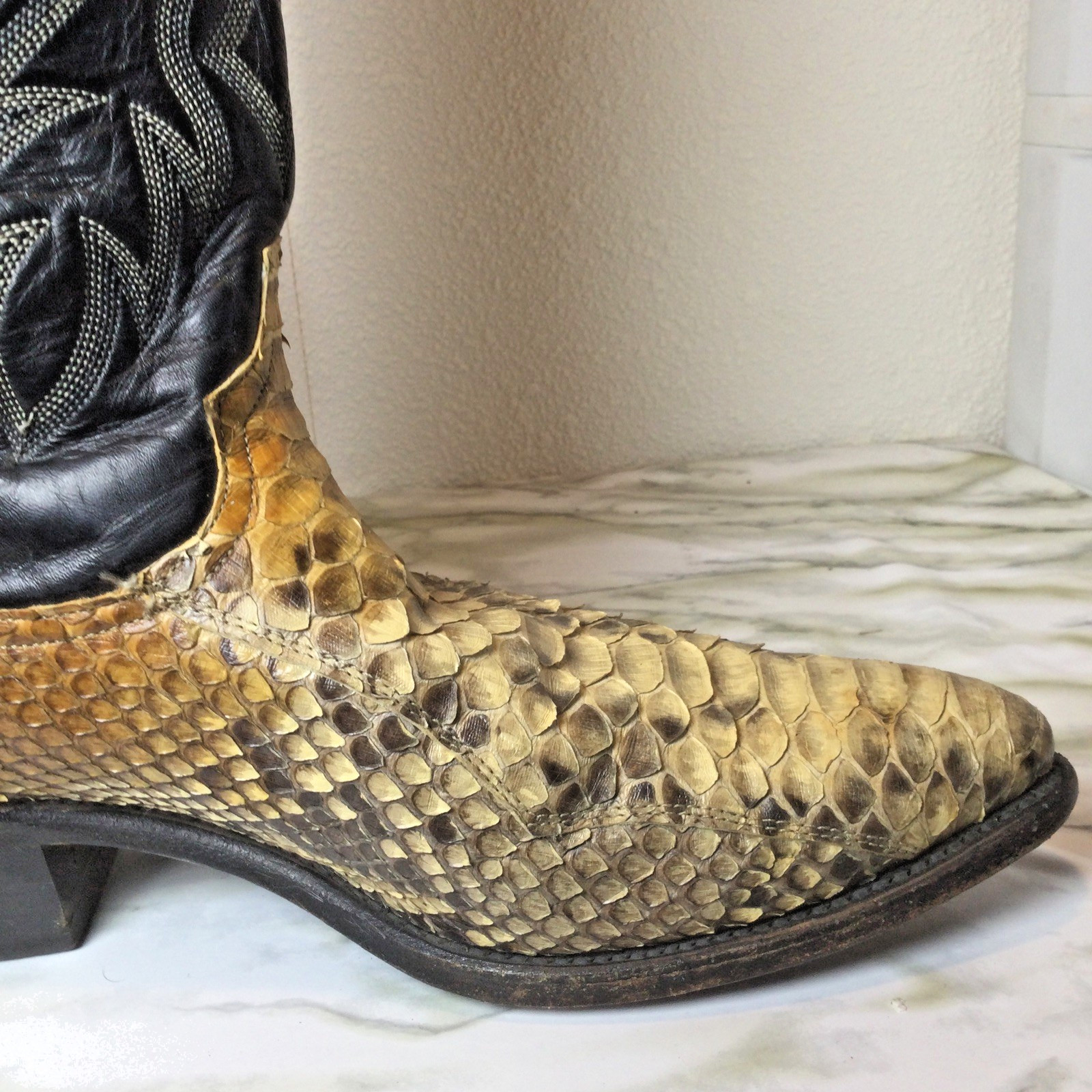 Vintage Python Snakeskin Leather Black Cowboy Boo… - image 12