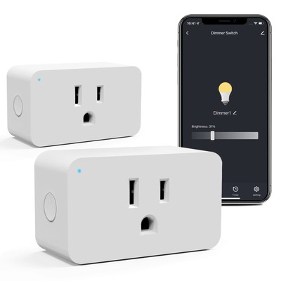 WiFi Smart Dimmable Plug 2 Pack, Smart Plugs for Voice Control, Mini Dimmer S...