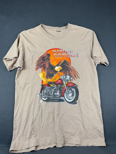 Vintage 90s Harley-Davidson Unisex Beige T-Shirt Short Sleeve Graphic Print