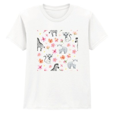 Tropisches Safari Tier Mädchen T-Shirt Zebra Nilpferd Lemur Geschenk für Tochter
