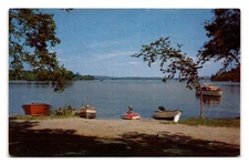 Vintage 'Day's End - Vacation Time' Scenic Boat Postcard, Tichnor Bros.