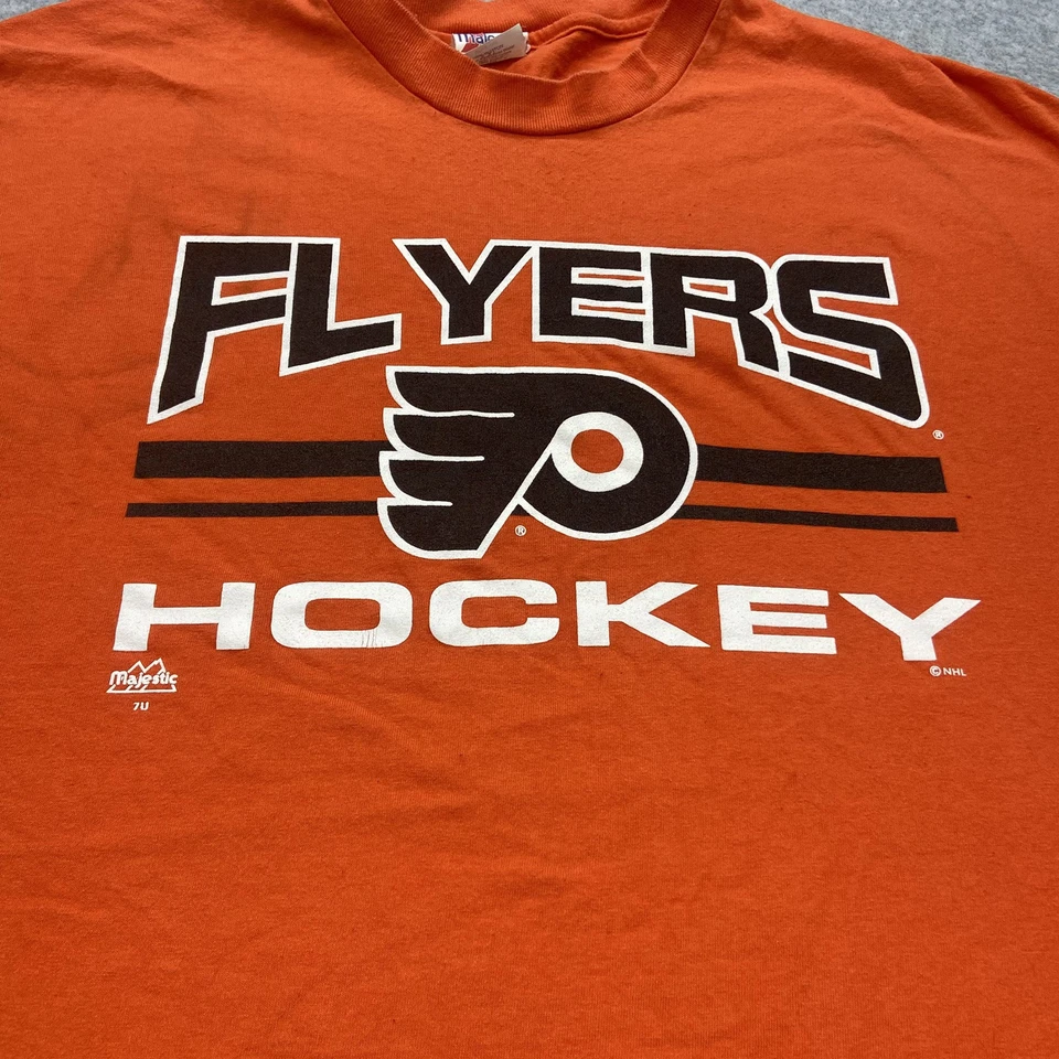 Camiseta Naranja Philadelphia Flyers Años 90 De Colección NHL Hockey Hecha en EE. UU. Talla 2XL Foto 2 de 4
