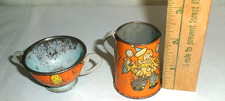 antique Tin Litho Child's Cream Pitcher  Sugar Bowl Ohio Art Style