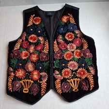 Vintage Handmade Guatemala Embroidered Floral Vest Women s Large Boho Vibrant