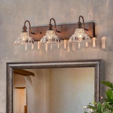 LLHZSY 26.38" 3-Light Antique Bronze Bathroom Vanity Light Flower Glass Shades