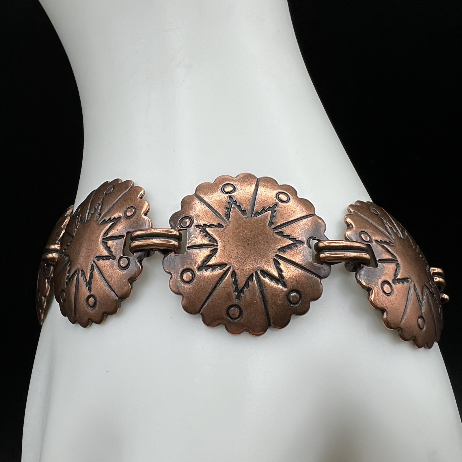 Solid Copper Concho Link Bracelet Star Design Wes… - image 12
