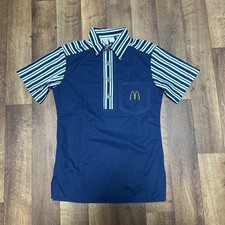 Vintage 1976 McDonald  s Employee Uniform Shirt Stan Herman Blue Stripe Size XS