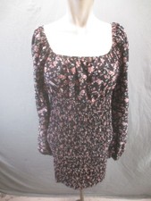 SHEIN Size XL Womens Floral Long Sleeve Ruched Short Stretch Bodycon Dress 548