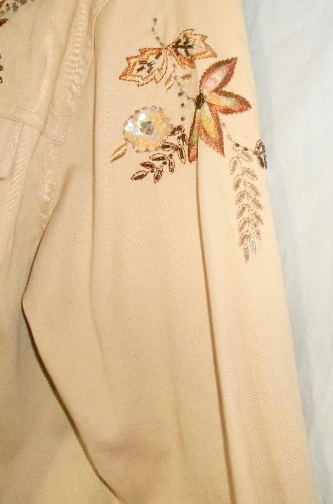 Victor Costa Occasion Jacket Small Beige Embroidery Beads Sequins Floral Snaps