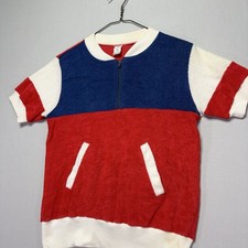 VTG 60s / 70s Terry Cloth Shirt - 1/4 Zip - Short Sleeve - Womens MEDIUM