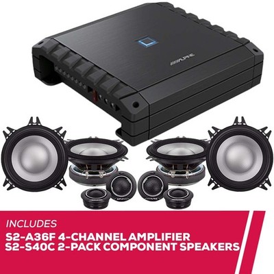 Alpine S2-A36F 4-Channel Amplifier w/ 2-Pack S2-S40C 4'' Component Speakers