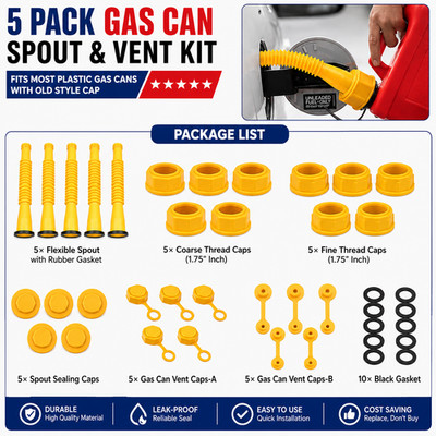 5x Replacement Gas Can Spout Nozzle Vent Kit for Plastic Gas Cans Old Style Cap