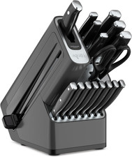 Knife Block Set Built-In Sharpener Stainless Steel Knives 17-Piece Black