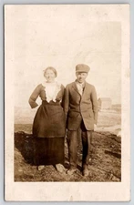 RPPC Young Lady With Brother Photo Outside On Farm North Dakota Postcard J43
