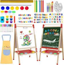 Double-Sided Chalk  White Board Magnetic Art Easel for Kids, Adjustable Height