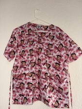 Betty Boop Scrub Top Shirt Women's XL Pink All Over Print Nurse