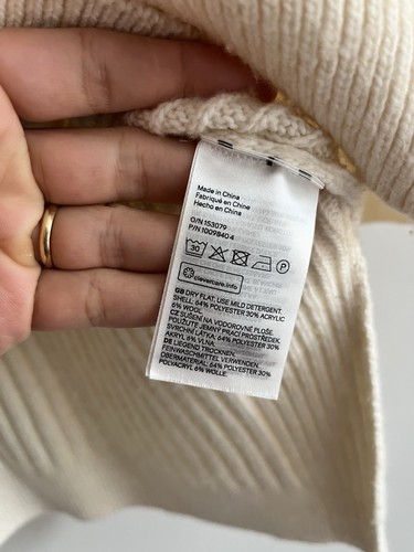 H&M Cream Ribbed V Neck Wool Blend Oversized Vest Jumper Size M / Uk 12-14 - Picture 7 of 10