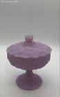Fenton Lavender Satin Glass Covered Candy Dish Poppy Pattern Pedestal Vintage