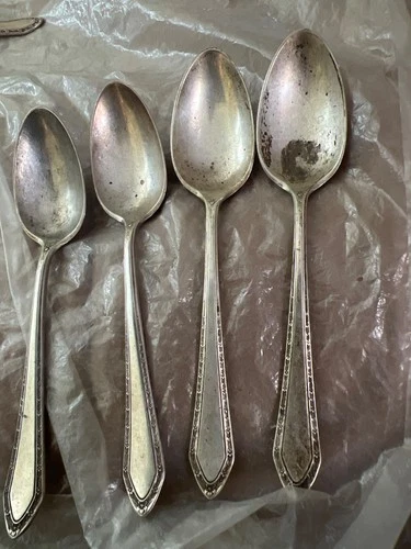 4 Wallace Sterling Silver Teaspoons Violet Pattern Pat April 1897 Antique Flatwa