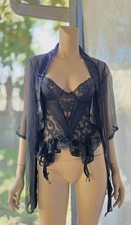 Vintage Designs By Faris Black Lace Corset Top W/Garters Robe Small READ