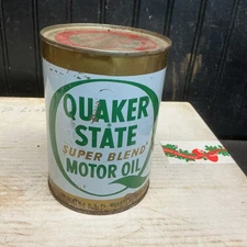Vintage Metal Can of Quaker State Super Blend Motor Oil Full Can Free Shipping