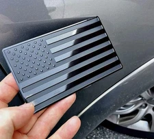 Embossed 3D Metal All Black American Flag Emblem Decal Stickers Matte 