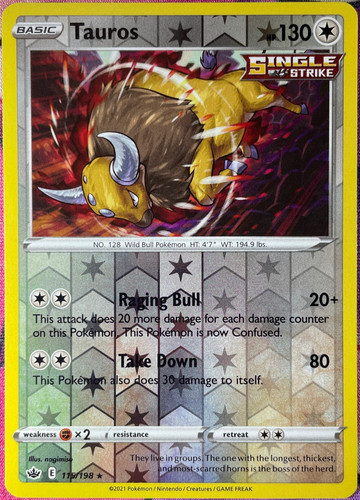 Tauros Reverse Holo Rare - 115/198 - Chilling Reign Pokemon 2021