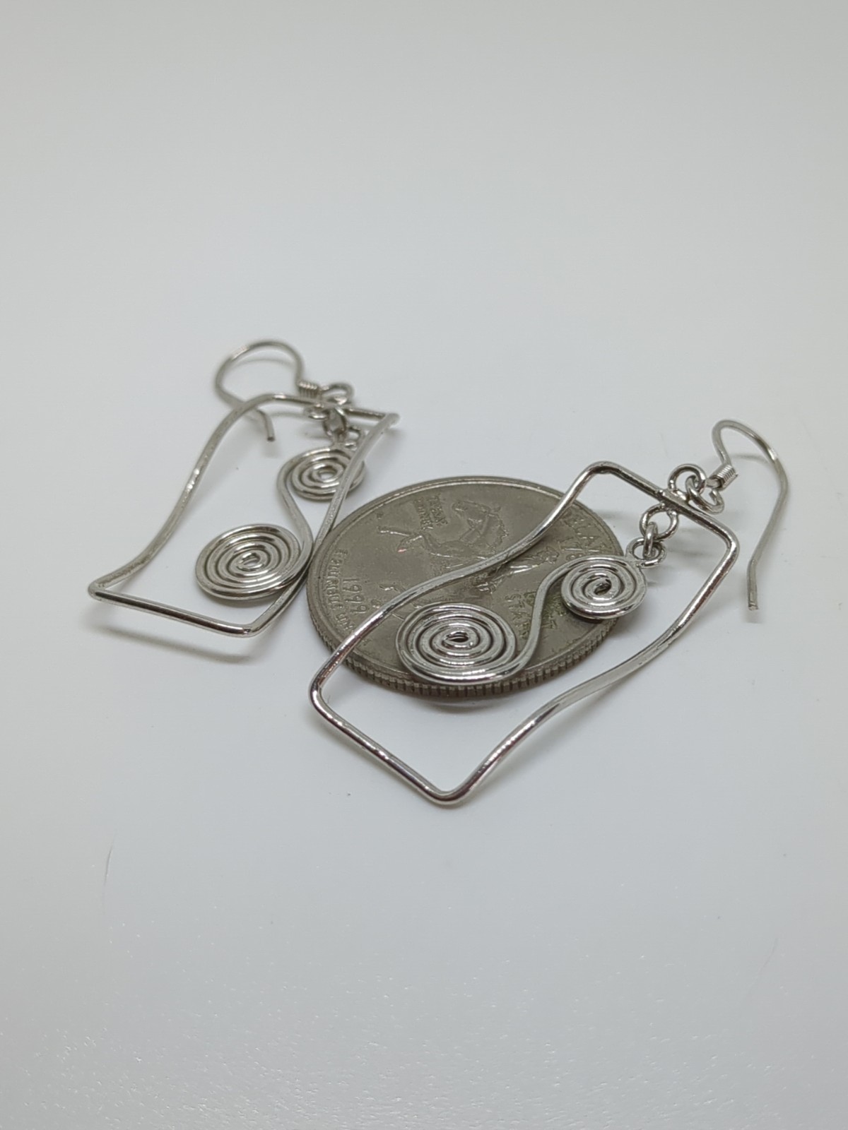 Sterling Silver 925 Rectangular Swirls Dangle Ear… - image 2