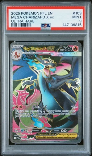 2025 Pokemon Pfl En-Phantasmal Flames #109 Mega Charizard X Ex Ultra Rare PSA 9
