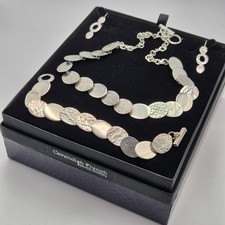 Cavendish French Sterling Silver Modernist Hammered Ovals Jewellery Set 71g