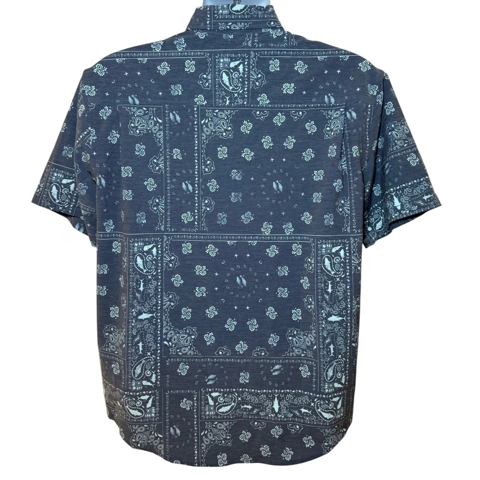Huk Mens Medium Button Down Short Sleeve Fishing Shirt Paisley Shark Performance - Image 3 of 4