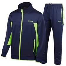 Men's Casual Tracksuit Long Sleeve Sweatsuit Athletic Set Large 665 Navy green