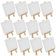 12 Pack 3" x 3" Canvas with 5" Mini Wood Display Easel Kit, Artist Tripod Stand