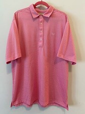 Mens Peter Millar Pink  White Striped Polo Shirt Size XL