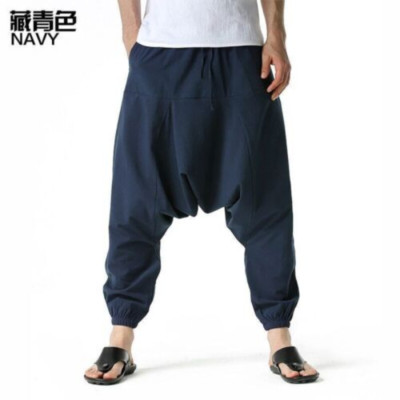 Men's Baggy Harem Pants Cotton Low Drop Crotch Joggers Sweatpants Streetwear