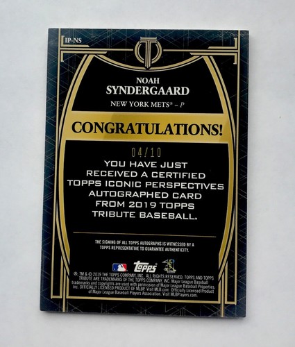 Noah Syndergaard Auto Non-RC SER # 4/10 Red ICONIC 2019 TOPPS TRIBUTE #IP-NS - Picture 5 of 5
