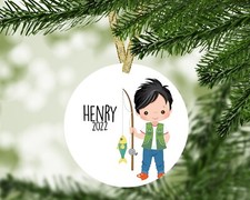 Boy Fishing Personalized Christmas Ornament