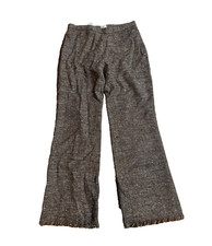 Moschino Size 10 Wool Blend Brown Tweed Frayed Hem Trousers Career Office