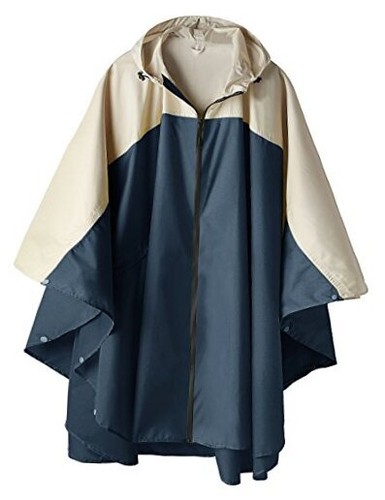 Unisex Rain Poncho Hooded Waterproof Raincoat for Adults One Size A-navy-white