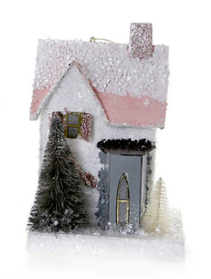 Cody Foster - Mini Wintertide Glitter White House and Gray Ornament - HOU-291