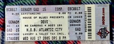 DEVO - TICKET - AUGUST 17, 2005 - HOUSE OF BLUES ATLANTIC CITY
